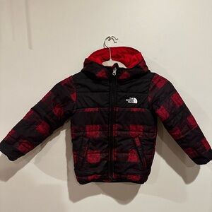 North Face Boys Size 4T puffer red,  reversible jacket.